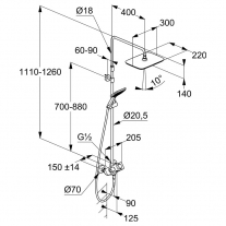 Set de dus Kludi, Cockpit Explorer, coloana de dus cu baterie termostatata, crom