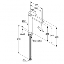 Baterie inalta lavoar, Kludi, Pure & Style, fara ventil, negru mat