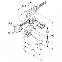 Baterie cada-dus, Kludi, Adlon, 1926, cu para de dus si furtun, placat cu aur 23 kt