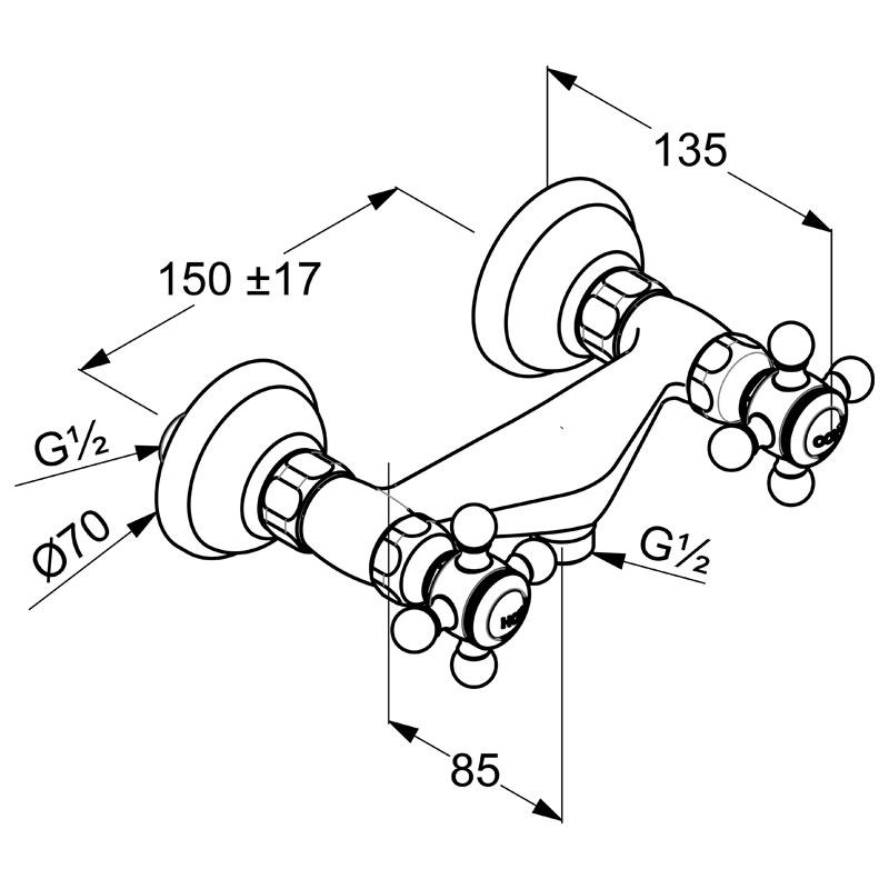 Baterie dus, Kludi, Adlon, 1926, cu manere cruce, placat cu aur 23 kt