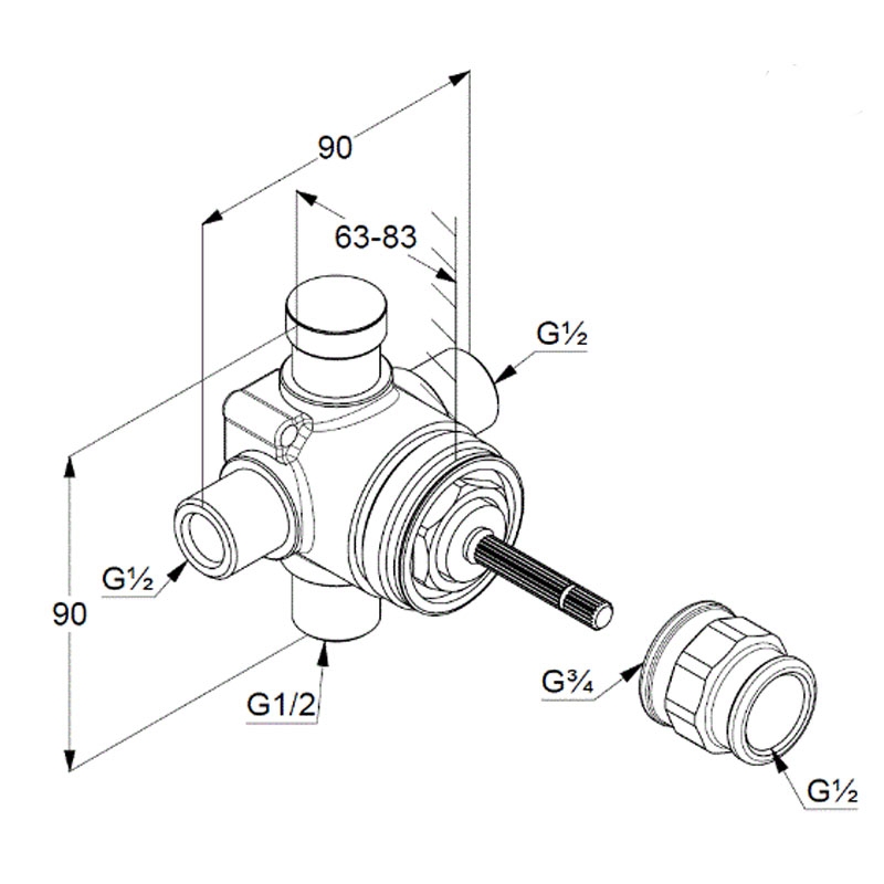 Corp incastrat, Kludi, pentru comutator cu 2 cai