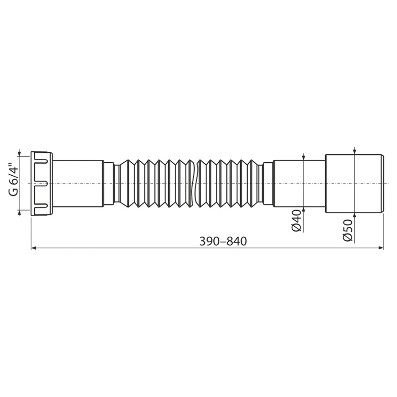 Sifon pentru chiuveta, Alcadrain, flexibil, cu piulita, 6/4 toli x 40/60