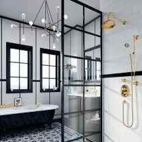 Baterie incastrata termostatata, Kludi, Adlon, 1926, placat cu aur 23 kt