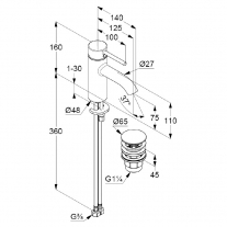 Baterie de lavoar, Kludi, Bozz, cu ventil push-open, negru mat
