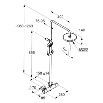 Coloana de dus cu baterie termostatata, Kludi, Logo, crom