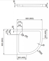 Cadita de dus semirotunda, slim, 90 x 90 cm, Standard