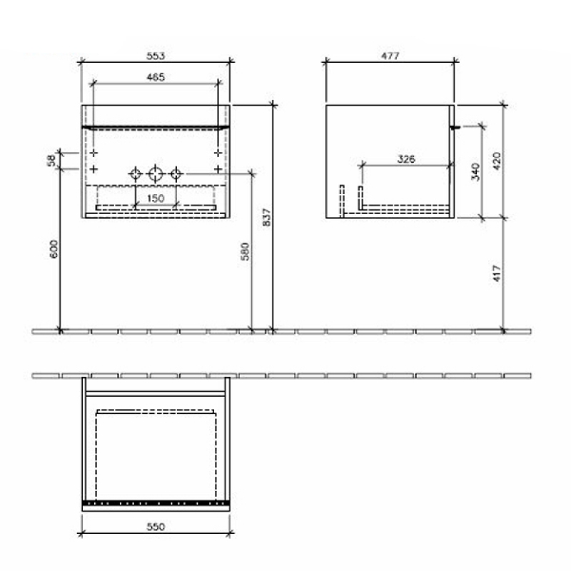 Mobilier Villeroy & Boch, Venticello, suspendat pentru lavoar, un sertar, 56 cm, alb lucios