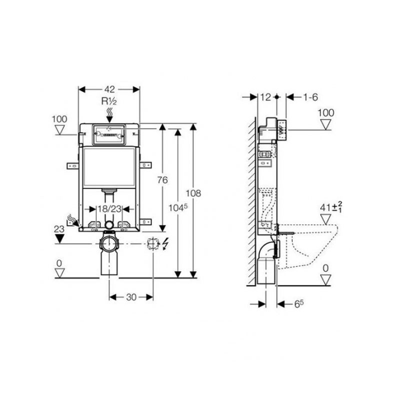 Rama Geberit, Kombifix, pentru WC suspendat, 108 cm, cu rezervor incastrat Delta 12 cm