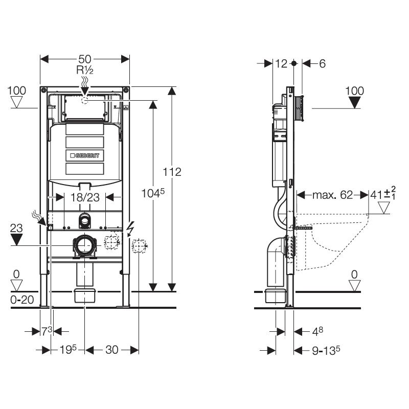 Rama Geberit, Duofix, pentru WC suspendat, 112 cm, cu rezervor incastrat SIGMA 12 cm