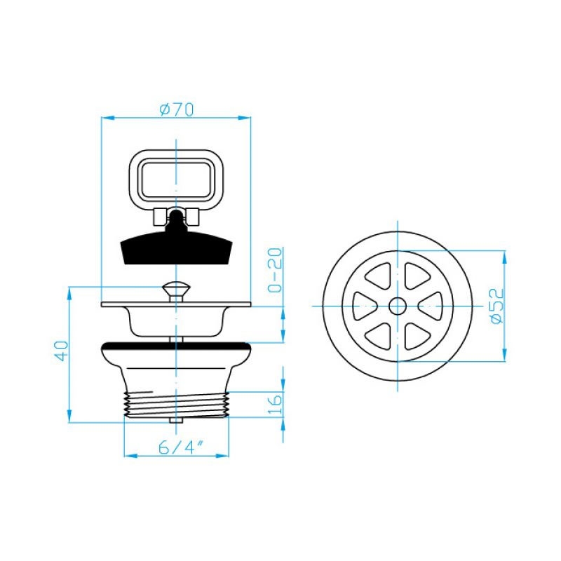 Ventil Plast Brno, cu dop, pentru lavoar, G 6/4