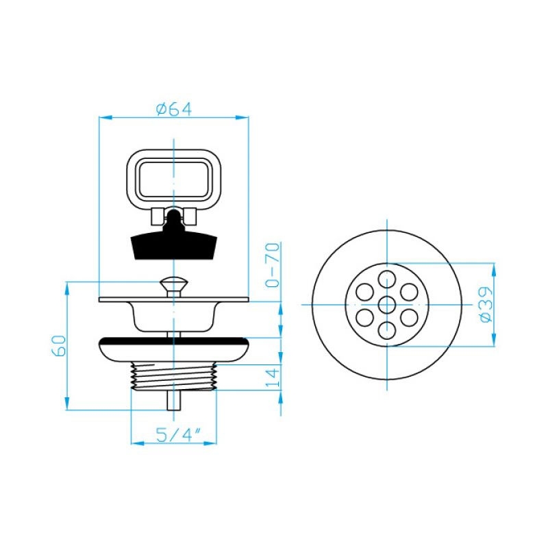 Ventil Plast Brno, cu dop, pentru lavoar, G 5/4