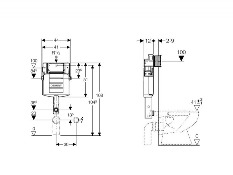 Rezervor ingropat Geberit, Sigma, pentru vas WC stativ, 12 cm