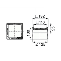 Piesa superioara de montaj Kessel, cu margini inox, Ø132, SYSTEM 125, pentru corp sifon