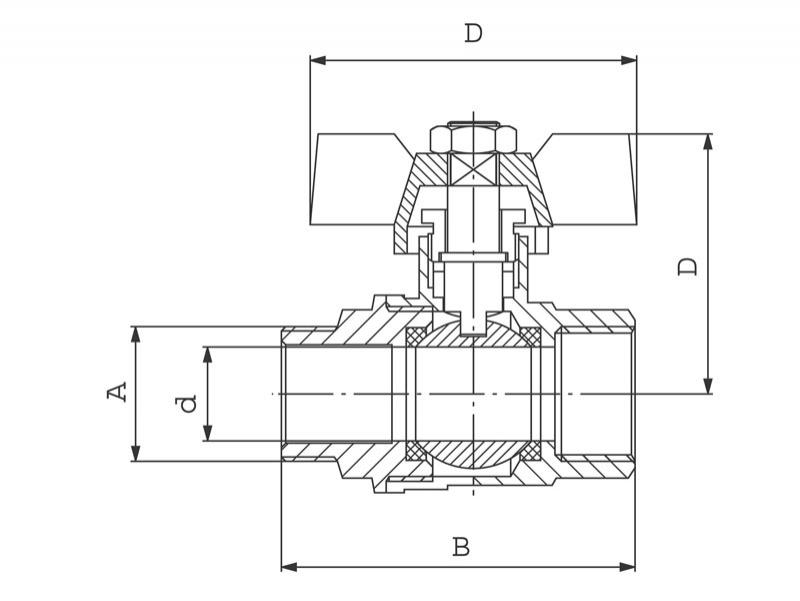 Robinet sferic fluture Ferro, cu bucsa, interior-exterior