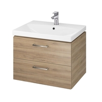 Set mobilier suspendat si lavoar Cersanit, Lara, cu doua sertare, 60 x 45 cm, nuc