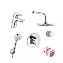 Set 7 in 1 Kludi, Pure & Easy, baterie lavoar + baterie dus + corp incastrat + set de dus