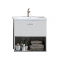 Set mobilier suspendat si lavoar Kolpasan, Evelin, 65 cm, alb