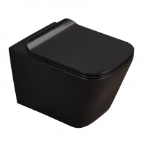 Set vas WC suspendat, Fluminia, Paris, rimless, cu capac quick release si soft close, negru mat