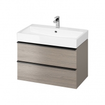 Mobilier suspendat Cersanit, Virgo 80, cu manere negru mat, pentru lavoar incastrabil, stejar gri