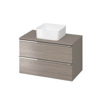 Mobilier suspendat Cersanit, Virgo 80, cu manere cromate, pentru lavoar pe blat, stejar gri
