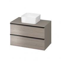 Mobilier suspendat Cersanit, Virgo 80, cu manere negru mat, pentru lavoar pe blat, stejar gri